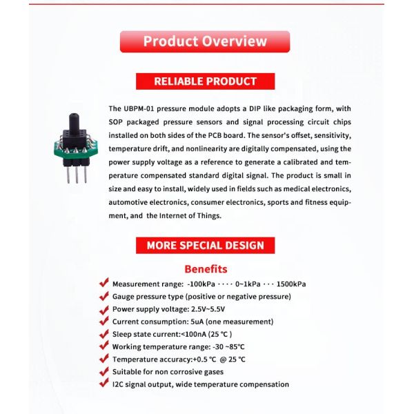 UBPM-01 Positive And Negative Pressure Digital IIC Gases Pressure Sensor Module