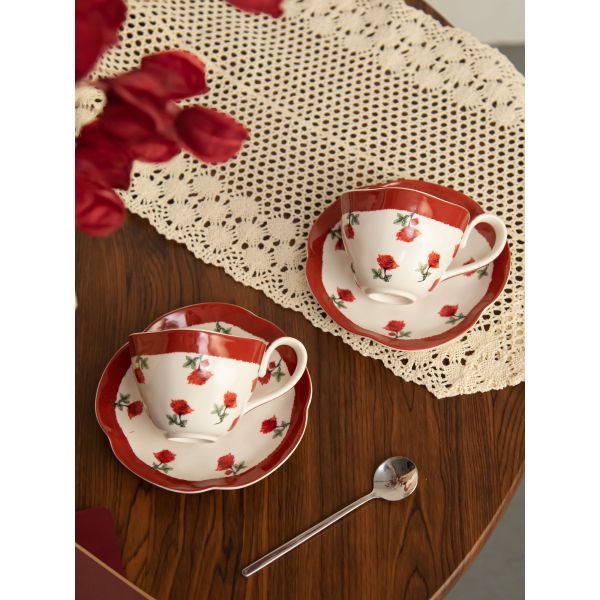 Vintage Design Porcelain Tea Cup And Saucer 210ml Volume Coffee Mug Rosalina Set