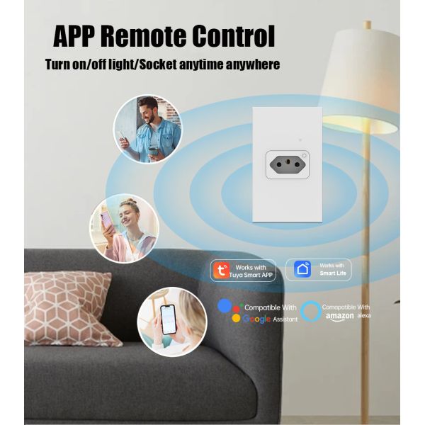 Smart Light Switch with 20A Socket and Tempered Glass Panel Featuring Voice Control via Alexa and Google Home