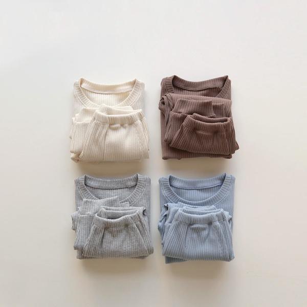 Children'S Toddler Ribbed Long Sleeve Trousers Solid Colour