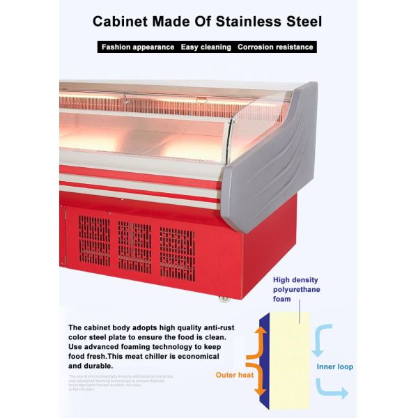 Светодиодный светодиодный дисплей мяса морозильник из нержавеющей стали Внутреннее автоматическое размораживание -2 ~ 8 C