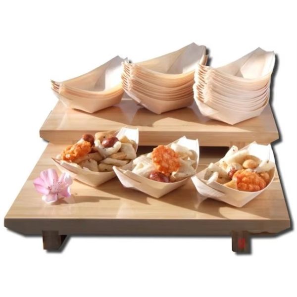 Party Occasion Compostable Wooden Boat Sushi Packaging Container Poplar Wood Material