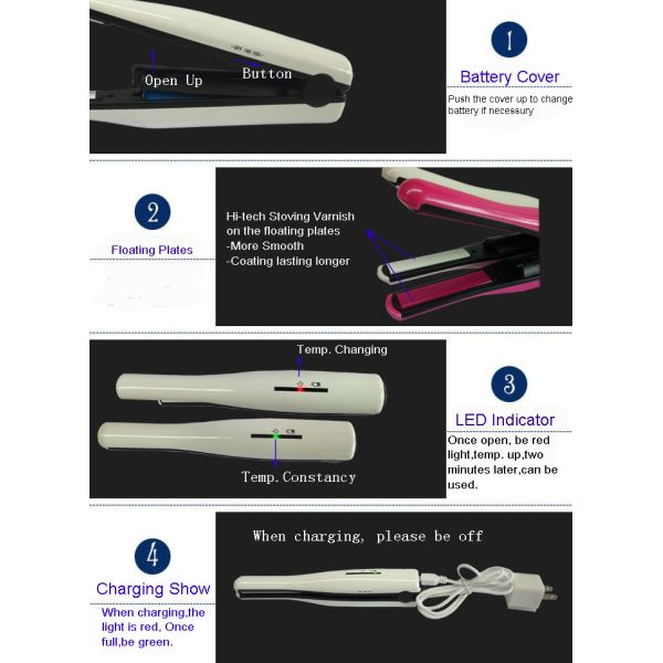 Mini Cordless Rechargeable Hair Straighteners Ceramic Plate Straightener