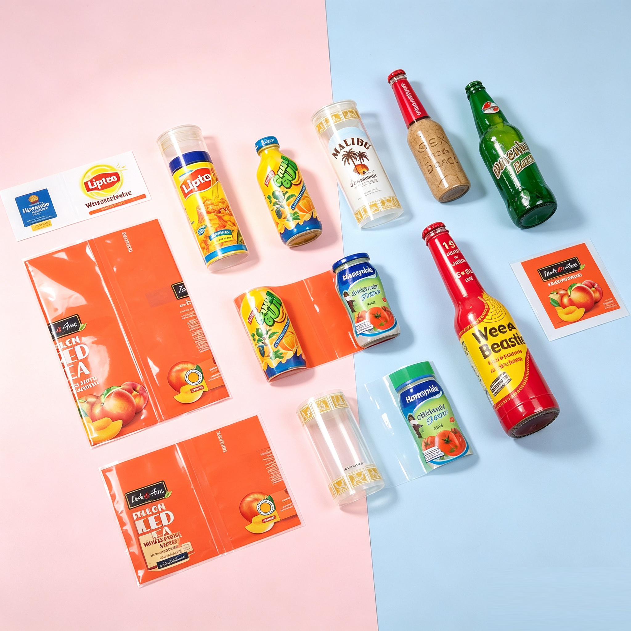 Custom PVC Shrink Sleeve Labels For Juice Bottles | Full Wrap Heat Shrink Film Label For Iced Tea Fruit Drink Plastic Bottle OEM Printing