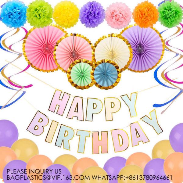 Paper Birthday Banner Tissue Paper Honeycomb Pom Pom Happy Birthday Party Decorations