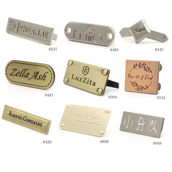 Vintage Brushed Antique Brass Metal Name Plates Custom Engraved Brand Name Metal Logo Plate For Bags