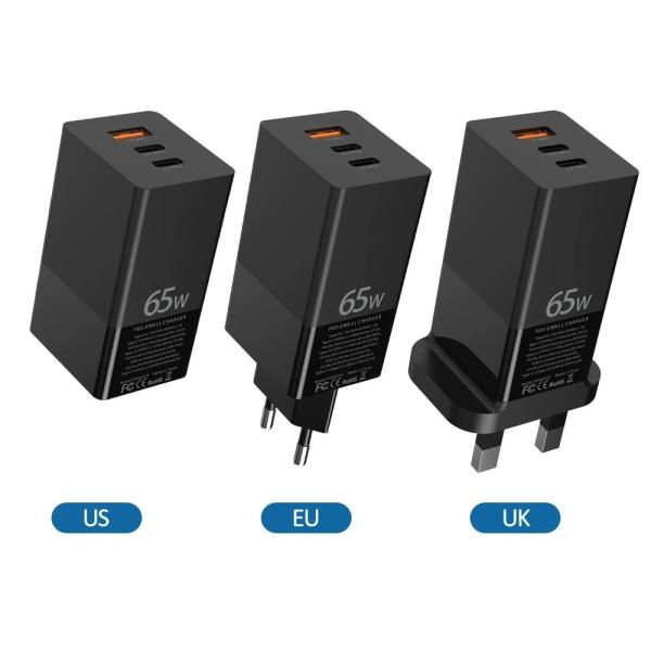 QC4.0 PD3.0 GaN Fast Charger USB C 3 Port 65W  For IPhone 12 Pro Max Macbook