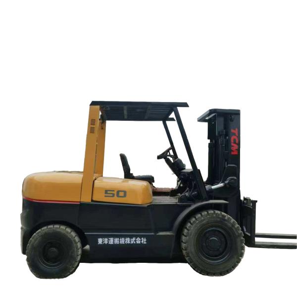 Used Yellow TCM 5-Ton Diesel Forklift with Container Mast and Advanced Hydraulic System for Efficient Stacking