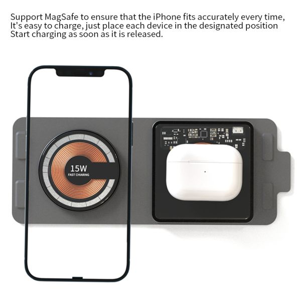 Двойной магнитный беспроводный зарядное устройство 2 в 1 15W складное для iPhone и наушников