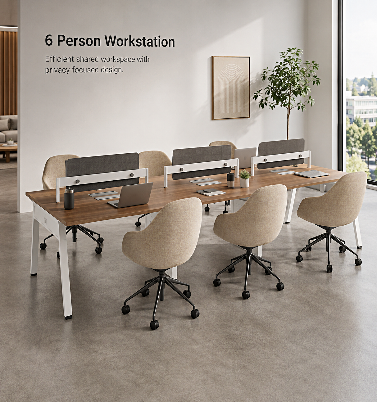Improve Workplace Productivity with 6 Person Open Space Office Workstation and Privacy Divider Panels