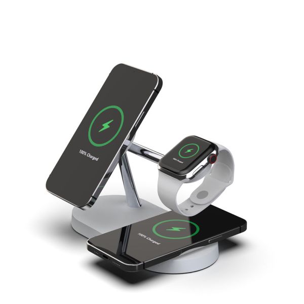 2026 new design Factory OEM ODM Qi2 5 In 1 Magnetic Wireless Charger Stand LED Night Light for Samsung iPhone IWatch Airpods Fast Charging Station