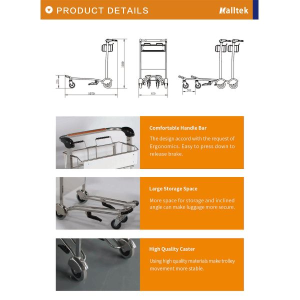 Stainless Steel Airport Trolley With Four Wheels