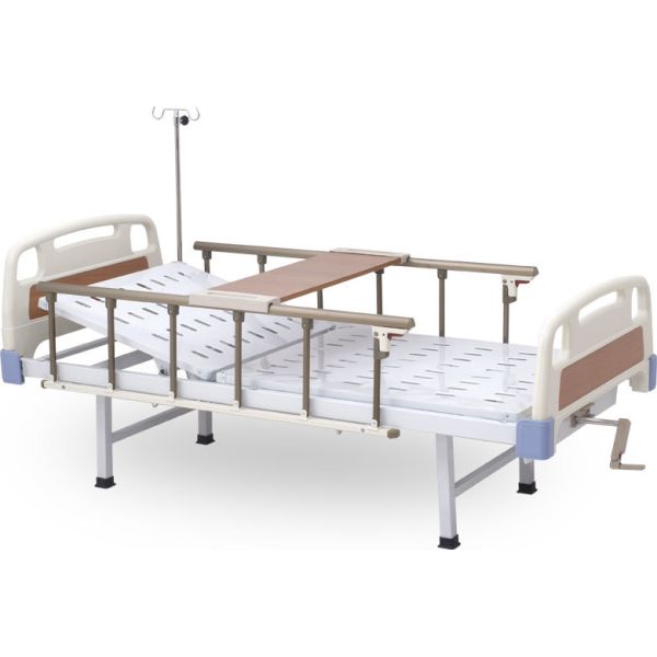 Lit d'hôpital inclinable réglable à manivelle manuelle avec quatre roulettes en acier revêtu d'époxy