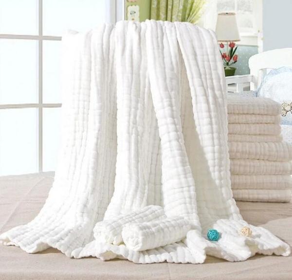 8 layer medical washable gauze bath towel baby blanket 110x115cm white color