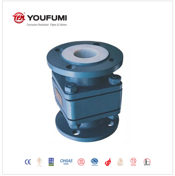 Stainless Steel PFA Lined Ball Check Valve PN16 Anticorrosion With Vertical Lift