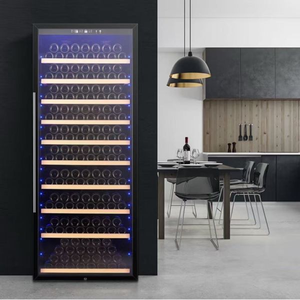 Smart Digital Temperature Control Lockable Dual Glass Door Wood Wine Cooler Cabinet with Less than 42 dB Noise