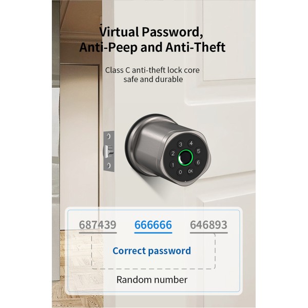 YAGU Fingerprint Password Keyless Single Latch Tuya APP Electronic Round Smart Knob Lock Replacement Ball Lock