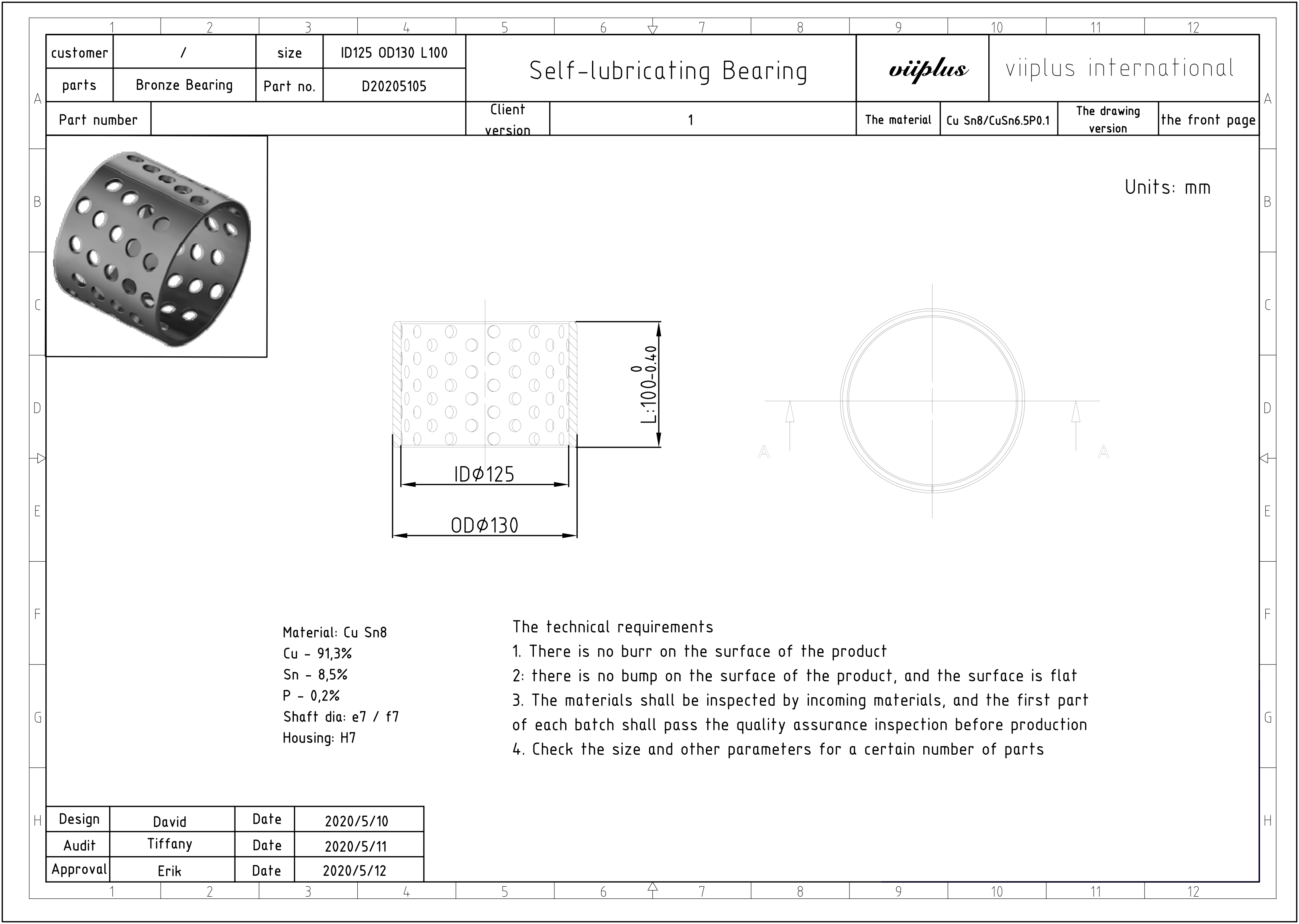 Wrapped Bronze Bearings CuSn8 Material Wieland-B09
