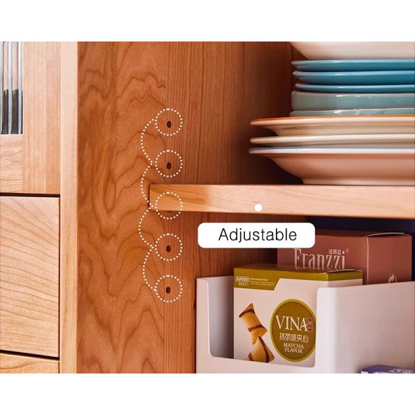 Solid Wood Kitchen Storage Cupboard Wooden Furniture Woven Dishes Cabinet in Pantry