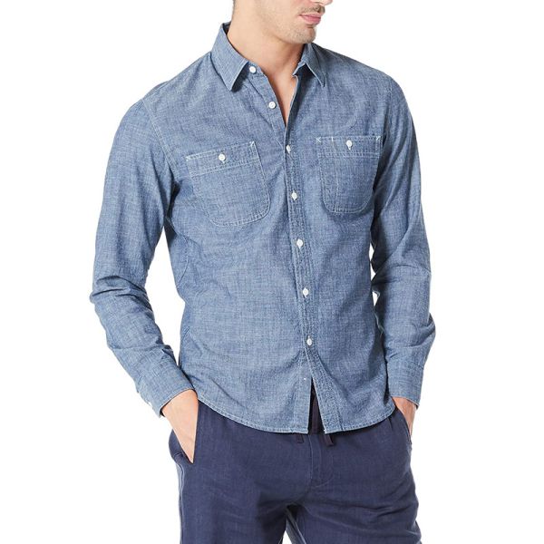 Long Sleeve Chambray 100 Cotton Slim Fit Shirts Breathable For Four Seasons