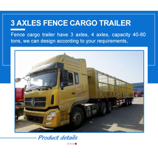 One Piece 1m *0.5m*0.5m Tool Box 3 Axle Fence Cargo Semi Trailer for Africa