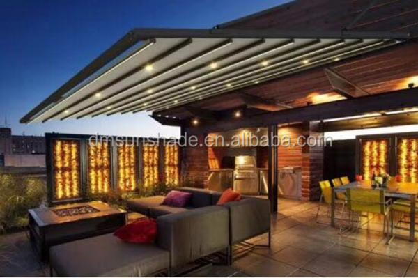 Sunshade Pergola Awning Kits Patio Rain Cover Roof PVC With LED Lights