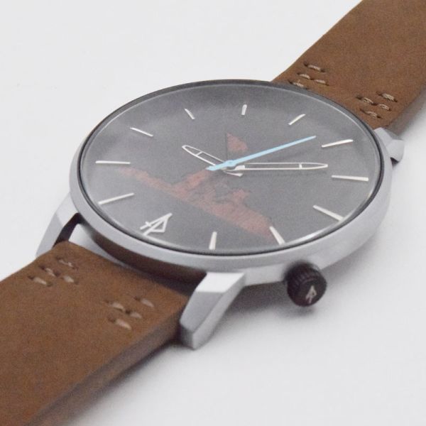 Genuine Leather Mens Stainless Steel Watch Engrave On Wood Dials Brown