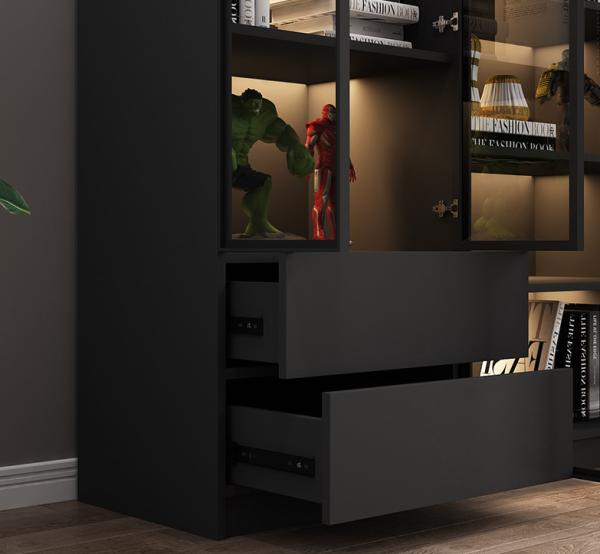 H200cm W240cm Hotel Room Cabinet 5 Shelf Book Case With Glass Door