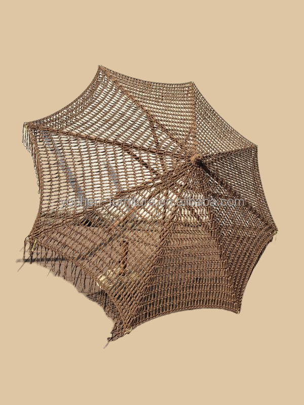 9 ft Yellow INS Trend Resort Umbrella Parasol Woven Crochet Umbrella Tassel Macrame Parasol