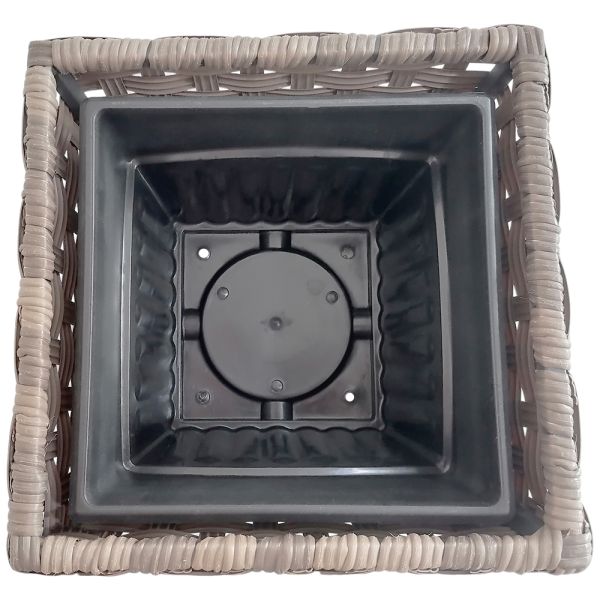 Metal Frame PE Wicker Plastic Pots Artificial Woven Home Garden Plant Pots