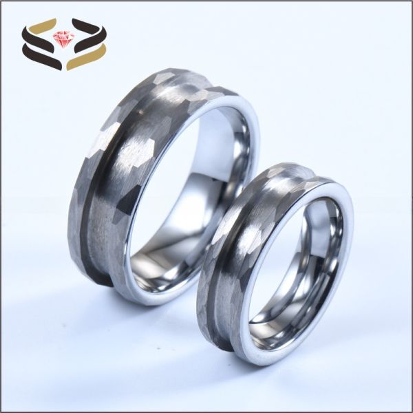 Third Party Appraisal Silver Hammered Tungsten Ring Blank Inlay Ring Cores 6mm 8mm for Men and Women