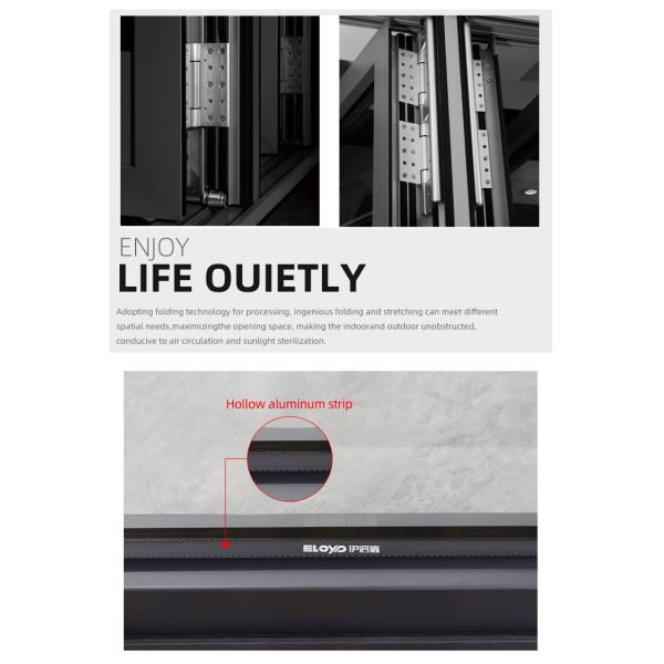 Isolamento acústico à prova de furacão Porta dobrável de vidro duplo de vidro de alumínio Patio Porta dobrável de vidro