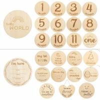 En bois personnaliser le bébé Carte mensuelle de jalon Carte à double face en bois Disques gravés au laser Carte artisanale avec sac à cordes