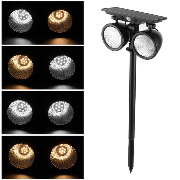 Dual Head 2400mAH 6000K Commercial LED Solar Landscape Spotlights