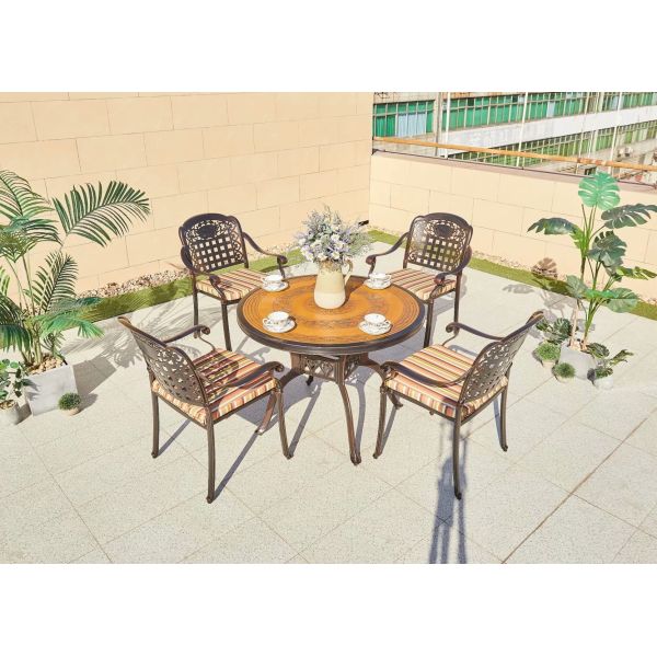 Balcony Bistro Furniture Wood Pattern BBQ Set Cast Aluminum Dining Set for Patio Dining