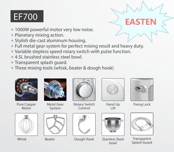 Easten 8 Speed Counter Top Kitchen Stand Mixer EF700/ 4.5 Liters Food Baking Mixer for Sale