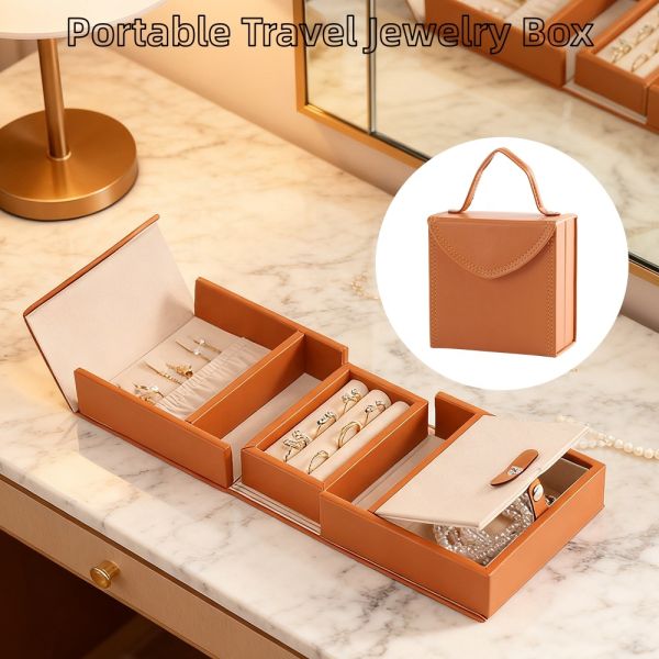 Portable Folding PU Leather Jewelry Boxes Luxury Leather Travel Jewelry Organizer