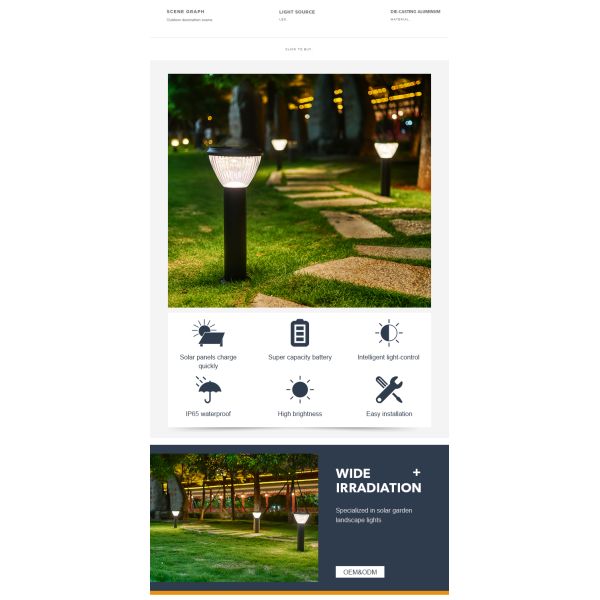 CE Certified Effective Solar Powered Bollard Lights Ouotdoor Lawn Lamp For Courtyard Villas