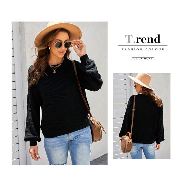 White Women'S Pullover Sweaters Long Sleeve Crewneck Knitted Soild Top