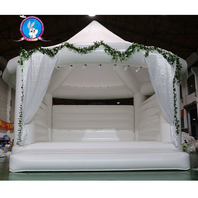 White Wedding Inflatable Bounce House with Canopy and Mesh Walls for Elegant Events