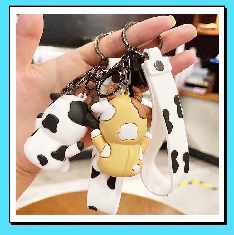 Персонализированные 3D Силиконовые коровьи животные ключи Pendant Keychain для сумочки и рюкзака