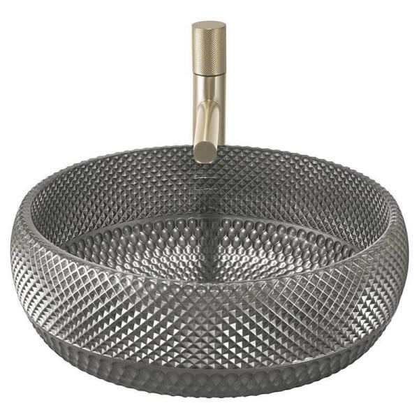 12mm Thickness Crystal Glass Vessel Basins In Dark Gray Color For Office Art Deco Round Shape