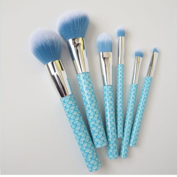 Blue Ocean A Set Of Six Cosmetic Brush Fish Scale Patterned Handle