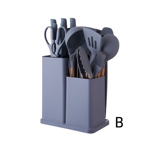 19 Pcs Wooden Handle Silicone Kitchenware Set for Cooking Tools and Stocked Restaurant