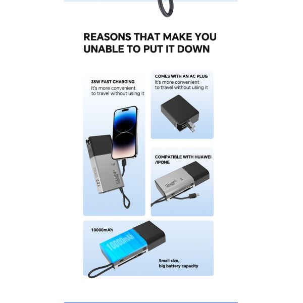 2 Type C Ports Wall Plug Power Bank Lithium Polymer Battery 10000mAh