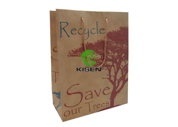 High End Brown Paper Twist Handle Bags , Brown Kraft Flat Handle Grocery Bags For Clothing