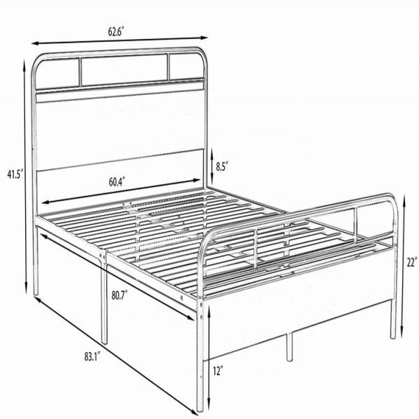 Industrial Farmhouse Cast Iron Bed Frame Platform Mdf Wood For Bedroom