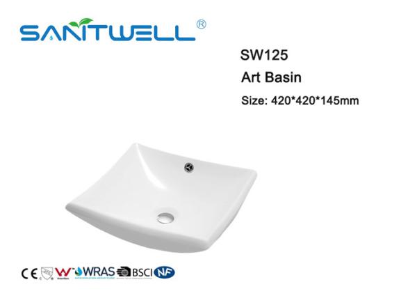 White Color Hand Wash Ceramic Art Basin With Solid Surface Size 420 * 420 * 145mm