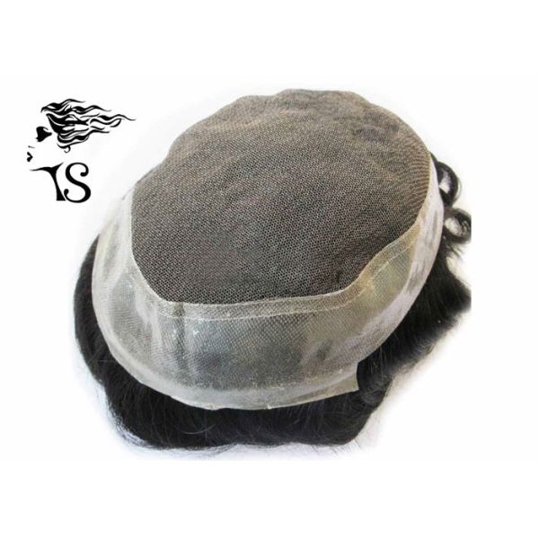 Natural Black Toupee Hair Replacement System , French Mens Lace Hair Pieces