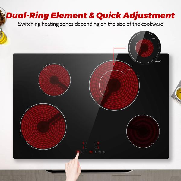 30 Inch Electric Cooktop 220-240V Built-In Ceramic Cooktop Stove Top 4 Burners 6900W